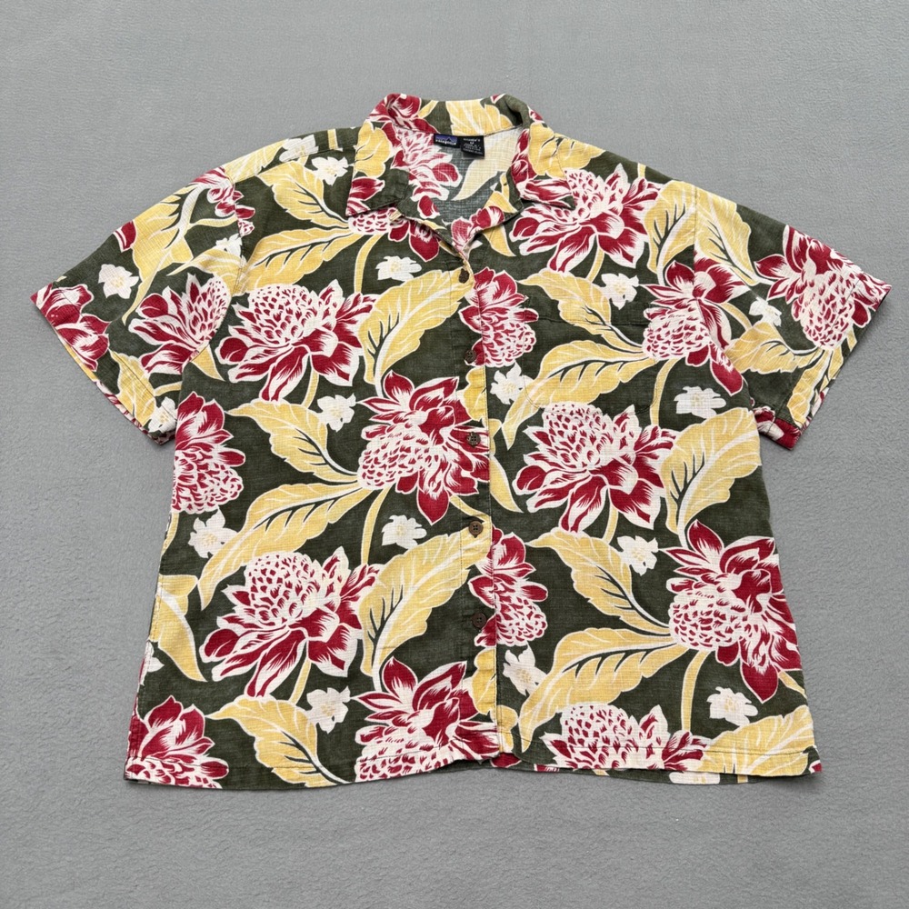 Patagonia Shirt Women M Hawaiian Floral A/C Print Vintage 90s Loop Collar Camp